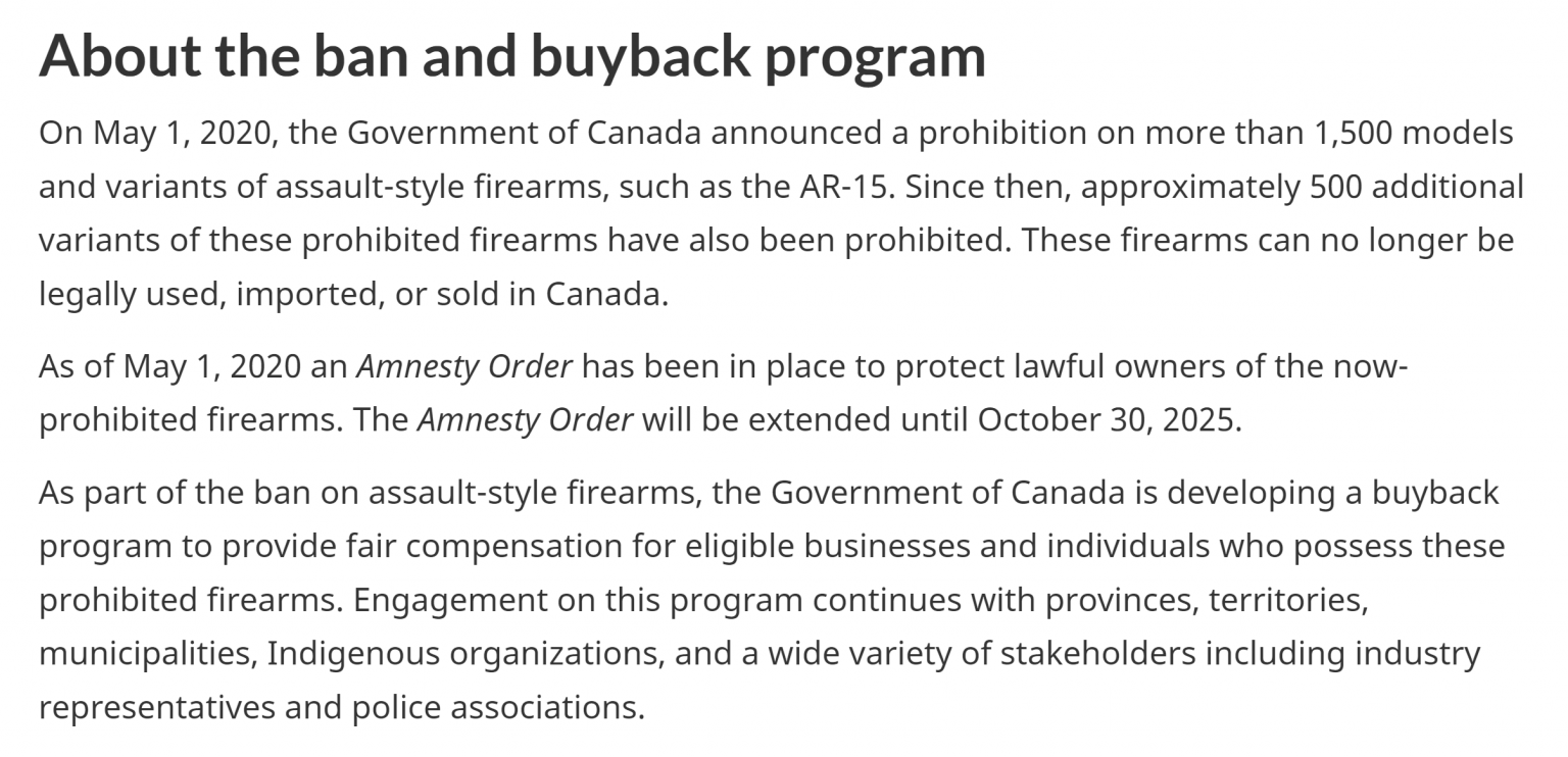 OIC GUN BAN AMNESTY EXTENDED TO 2025 Canadian Coalition for Firearm